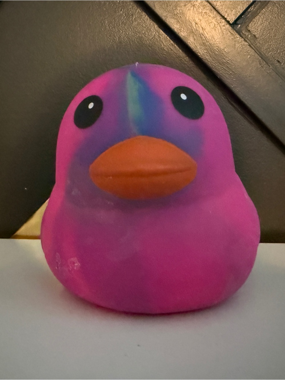 SQUEEEZY Pink & Purple Rubber Duck with Orange Beak